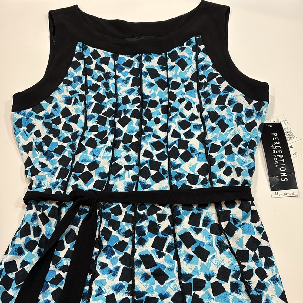 NEW! Elegant Perceptions Blue and Black Patterned Dress